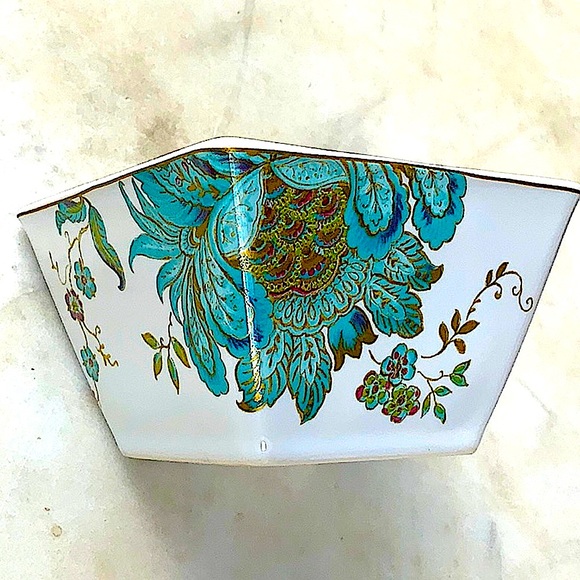 222 FIFTH ELIZA-SPRING TURQUOISE APPETIZER BOWL PORCELAIN SET OF 4 GOLD RIM NEW - Picture 2 of 12